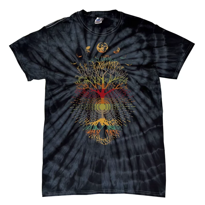 Phases Of The Moon Retro 60s 70s Vibe Tree Of Life Tie-Dye T-Shirt