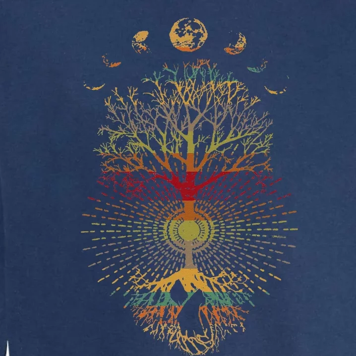 Phases Of The Moon Retro 60s 70s Vibe Tree Of Life Garment-Dyed Sweatshirt