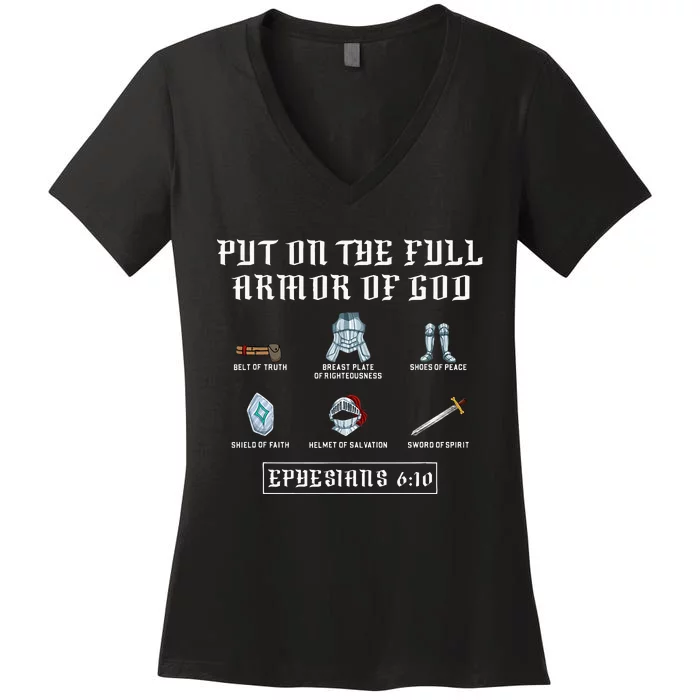 Put On The Full Armor Of God Funny Saying Christian Women's V-Neck T-Shirt