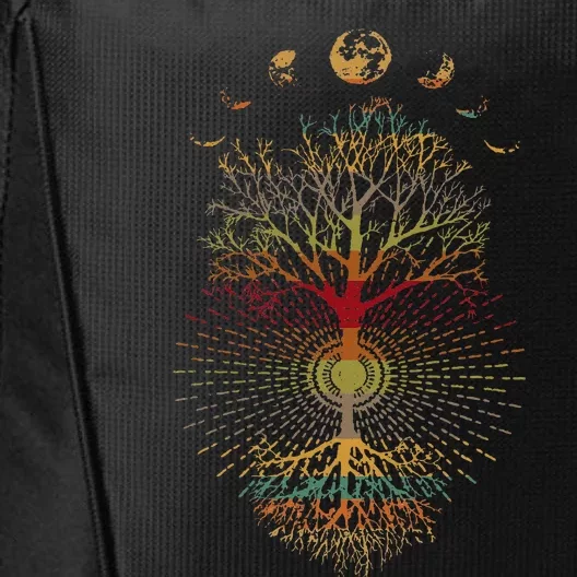 Phases Of The Moon Retro 60S 70S Vibe Tree Of Life City Backpack