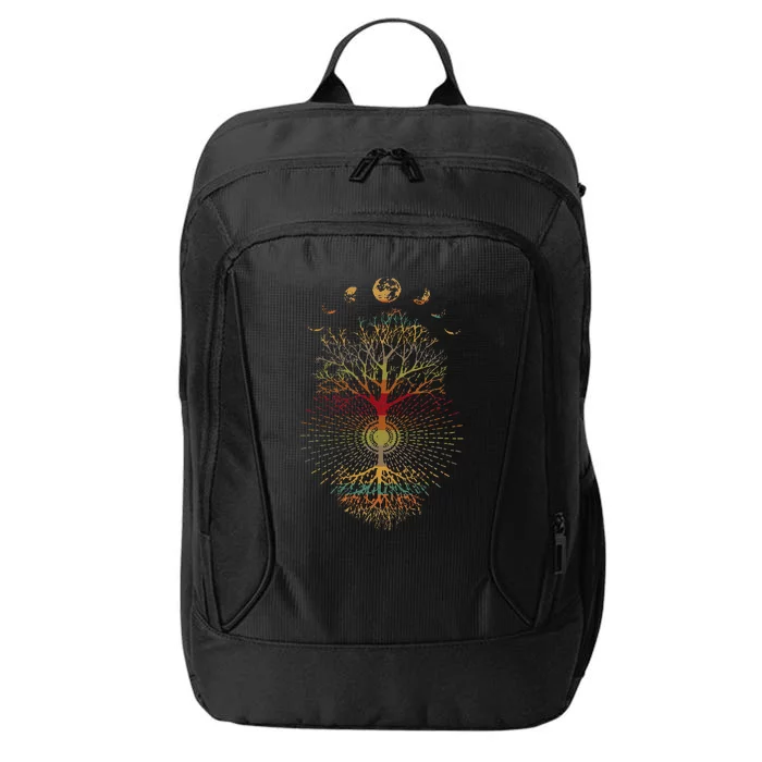 Phases Of The Moon Retro 60S 70S Vibe Tree Of Life City Backpack