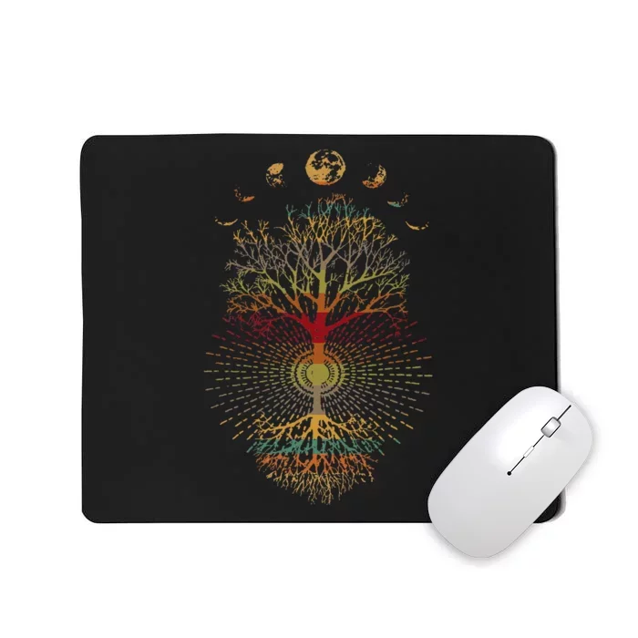 Phases Of The Moon Retro 60S 70S Vibe Tree Of Life Mousepad