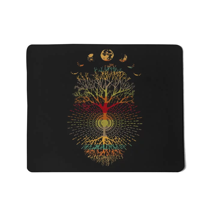 Phases Of The Moon Retro 60S 70S Vibe Tree Of Life Mousepad