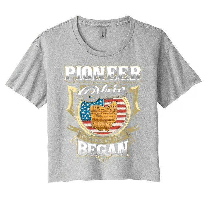 Pioneer Ohio Usa Flag 4th Of July Funny Gift Women's Crop Top Tee