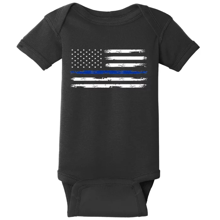 Police Officer US USA American Flag Thin Blue Line Baby Bodysuit