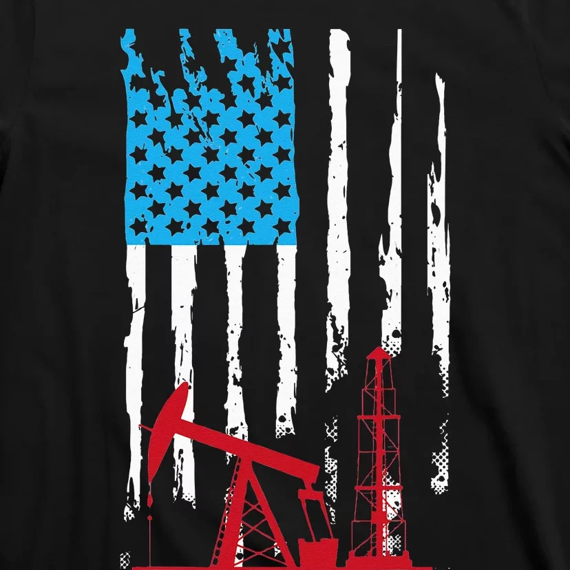 Patriotic Oilfield Worker Oilman Oil Rig Drilling US Flag T-Shirt