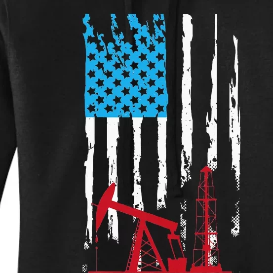 Patriotic Oilfield Worker Oilman Oil Rig Drilling US Flag Women's Pullover Hoodie