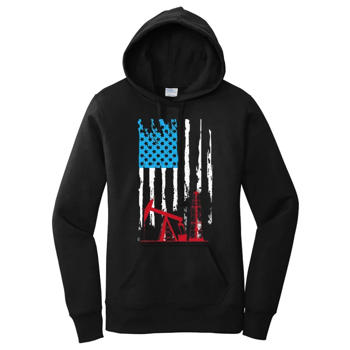 Patriotic Oilfield Worker Oilman Oil Rig Drilling US Flag Women's Pullover Hoodie