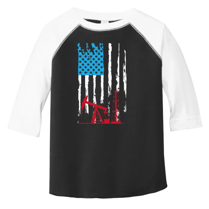 Patriotic Oilfield Worker Oilman Oil Rig Drilling US Flag Toddler Fine Jersey T-Shirt