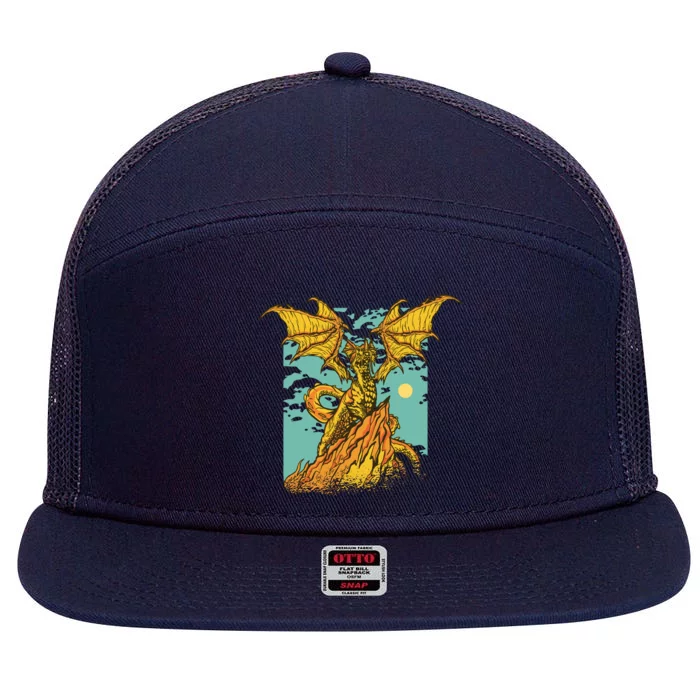 Powerful Dragon Creature 7 Panel Mesh Trucker Snapback Hat