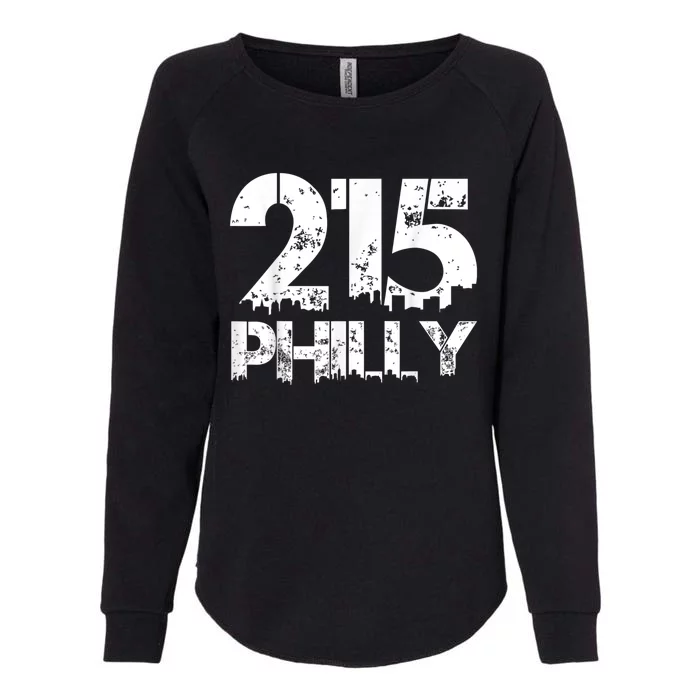 Philadelphia Philly 215 Area Code Distressed Gritty Womens California Wash Sweatshirt