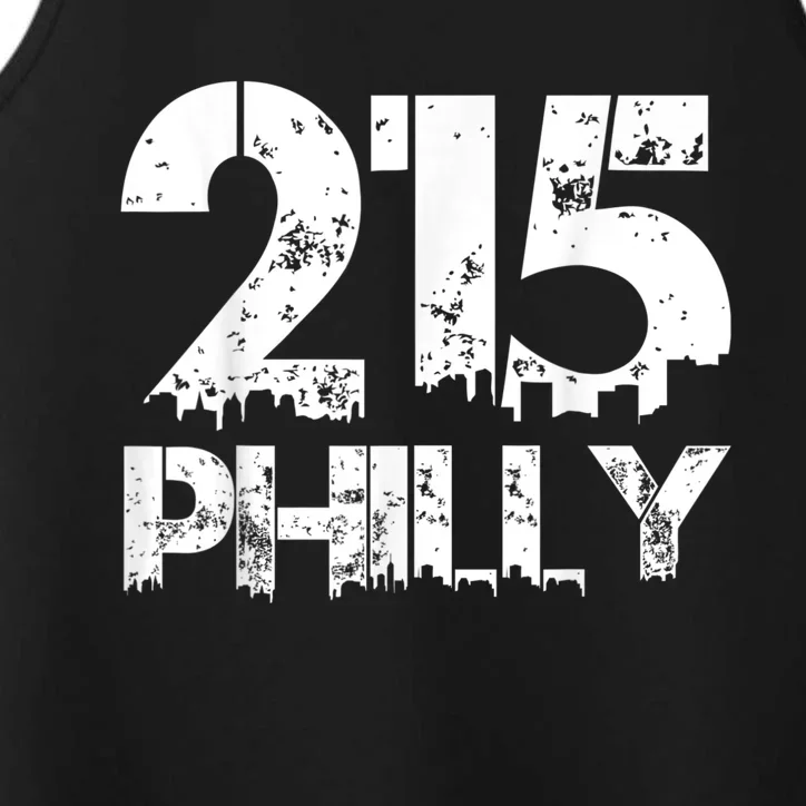 Philadelphia Philly 215 Area Code Distressed Gritty Performance Tank