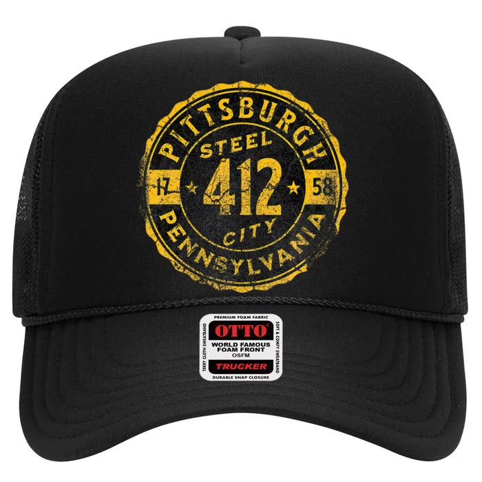 Pittsburgh Pennsylvania 412 Steel City Home Vintage High Crown Mesh Trucker Hat