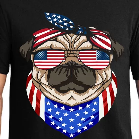 Patriotic Pug 4th Of July Cute Dog American Flag Sunglasses Pajama Set