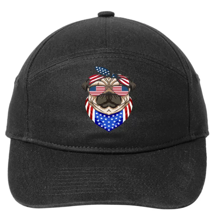 Patriotic Pug 4th Of July Cute Dog American Flag Sunglasses 7-Panel Snapback Hat