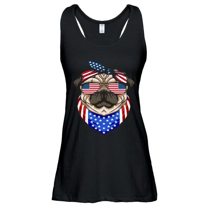 Patriotic Pug 4th Of July Cute Dog American Flag Sunglasses Ladies Essential Flowy Tank