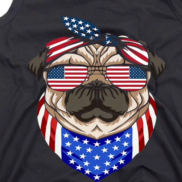 Patriotic Pug 4th Of July Cute Dog American Flag Sunglasses Tank Top