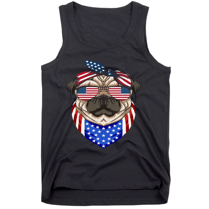 Patriotic Pug 4th Of July Cute Dog American Flag Sunglasses Tank Top