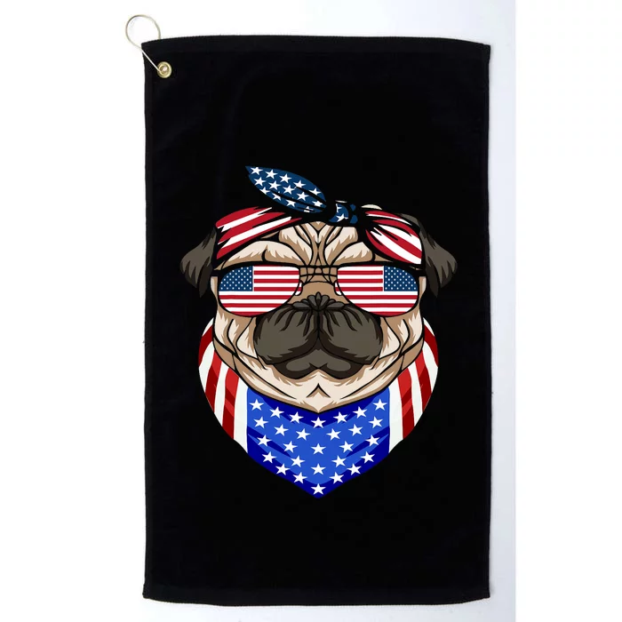 Patriotic Pug 4th Of July Cute Dog American Flag Sunglasses Platinum Collection Golf Towel