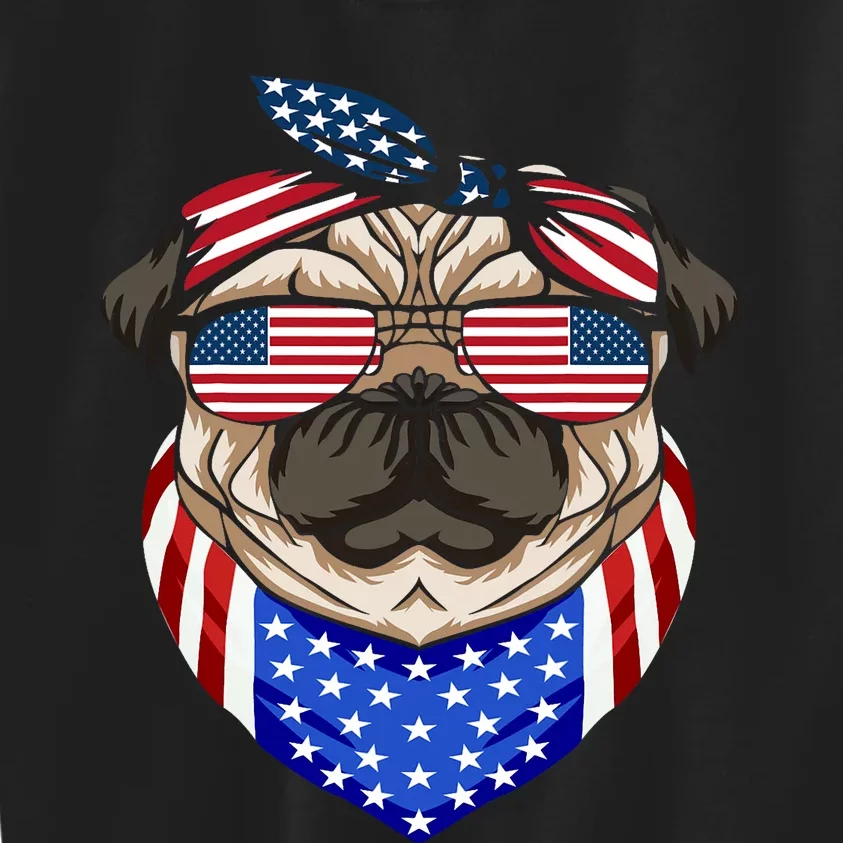 Patriotic Pug 4th Of July Cute Dog American Flag Sunglasses Kids Sweatshirt