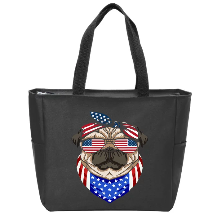 Patriotic Pug 4th Of July Cute Dog American Flag Sunglasses Zip Tote Bag