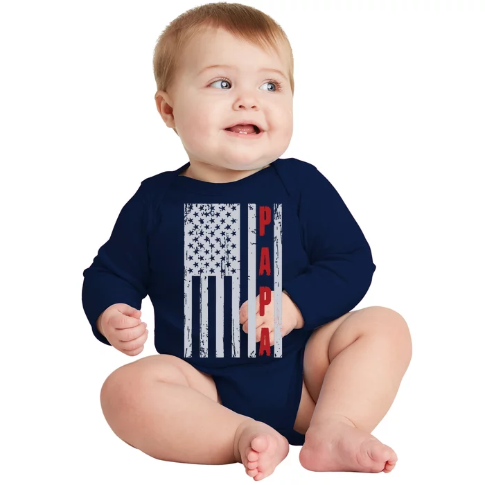 Proud Papa American Flag Shirts Fathers Day Gift Baby Long Sleeve Bodysuit