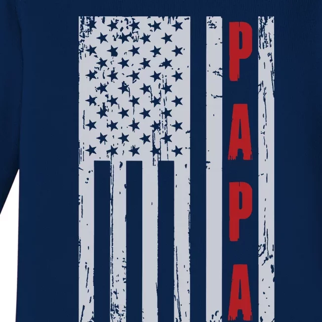 Proud Papa American Flag Shirts Fathers Day Gift Baby Long Sleeve Bodysuit