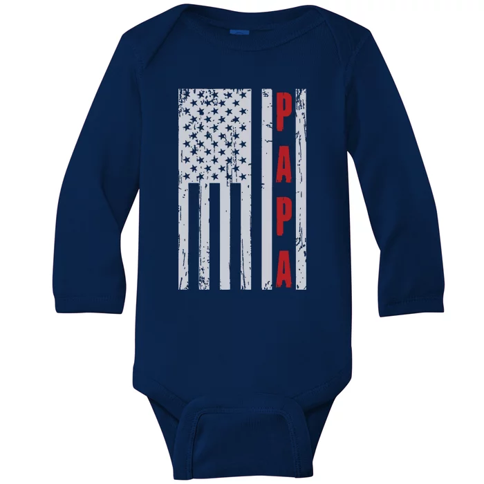 Proud Papa American Flag Shirts Fathers Day Gift Baby Long Sleeve Bodysuit