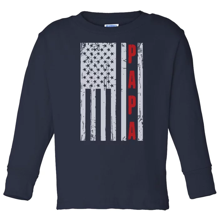 Proud Papa American Flag Shirts Fathers Day Gift Toddler Long Sleeve Shirt