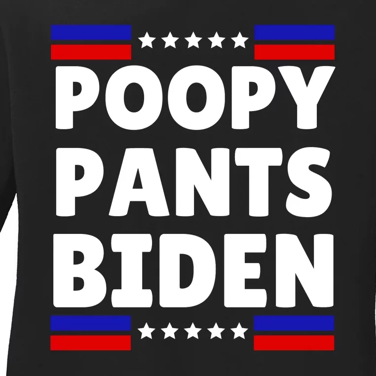 Poopy Pants Anti Biden Bathroom Accident Trump 2024 Election Ladies Long Sleeve Shirt