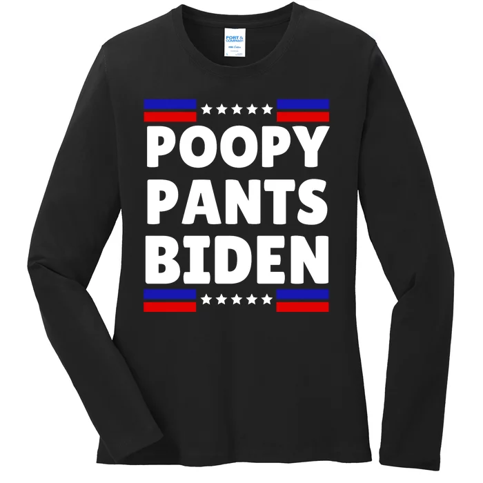 Poopy Pants Anti Biden Bathroom Accident Trump 2024 Election Ladies Long Sleeve Shirt