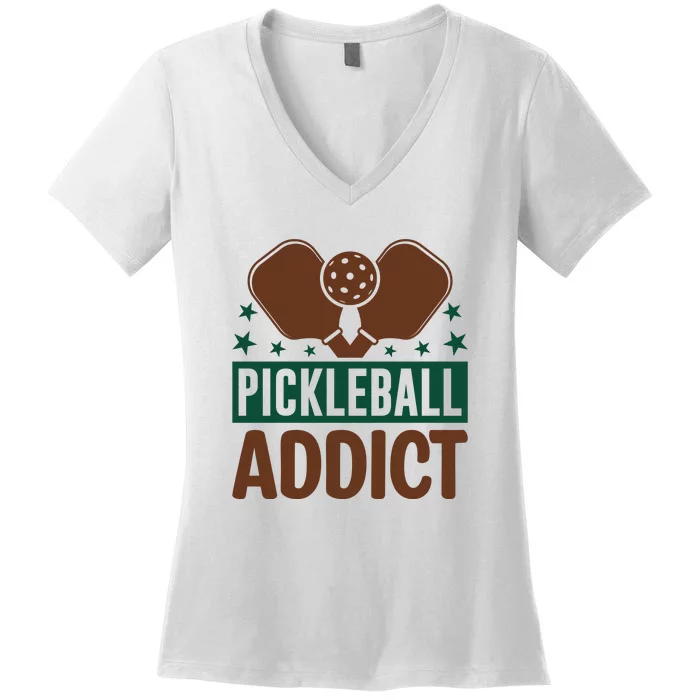 Paddles Pickleball Addict Gift For Player Team Sport Women's V-Neck T-Shirt