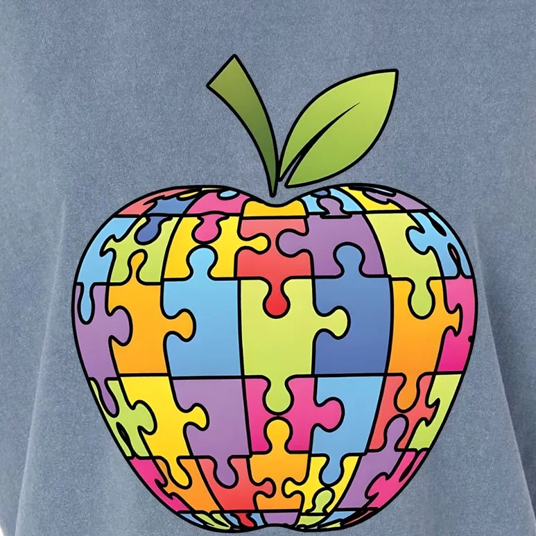 Puzzle Piece Apple Autism Teacher Garment-Dyed Women's Muscle Tee