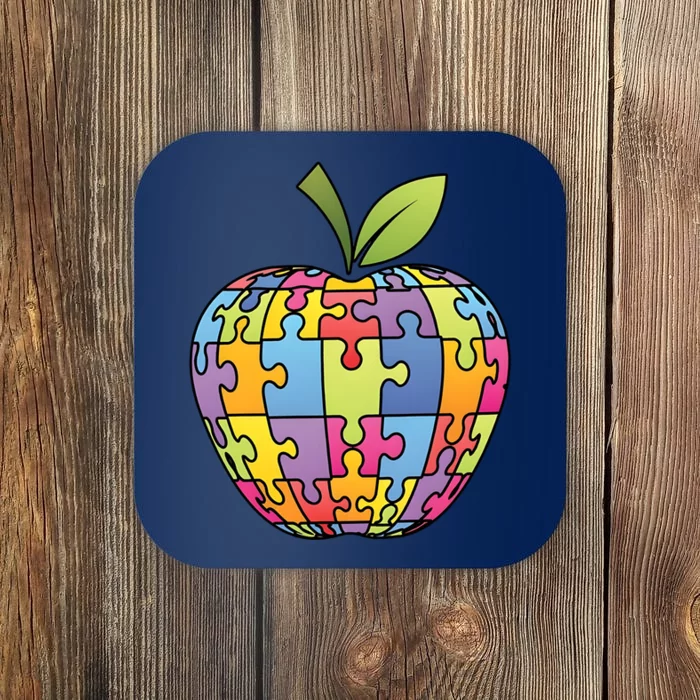 Puzzle Piece Apple Autism Teacher Coaster