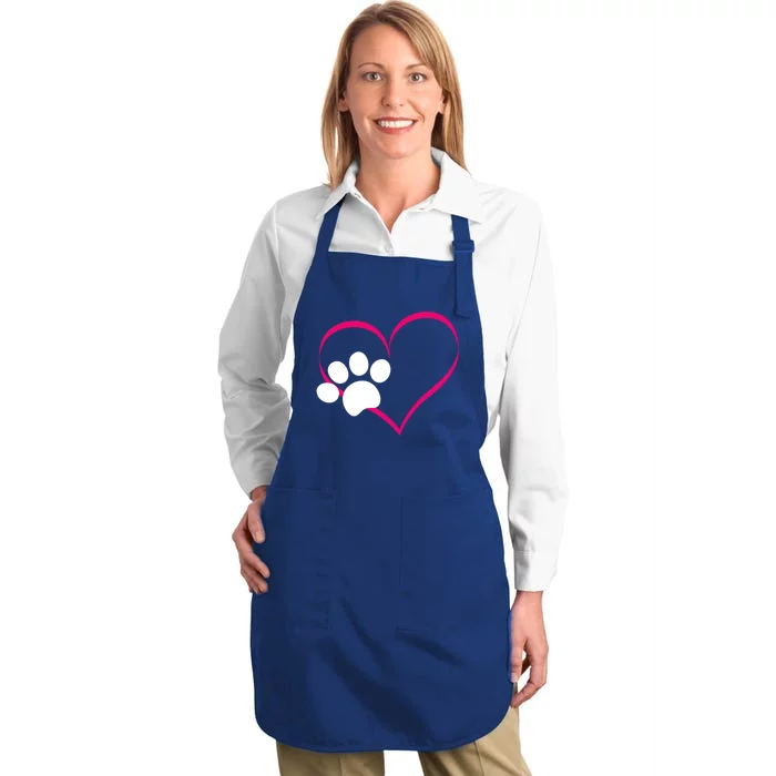 Paw Print And Heart Dog Lovers And Dog Mamas Fur Mom Gift Full-Length Apron With Pocket