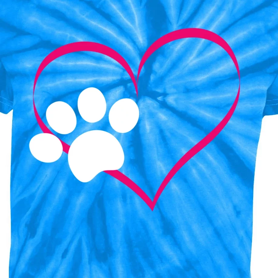 Paw Print And Heart Dog Lovers And Dog Mamas Fur Mom Gift Kids Tie-Dye T-Shirt