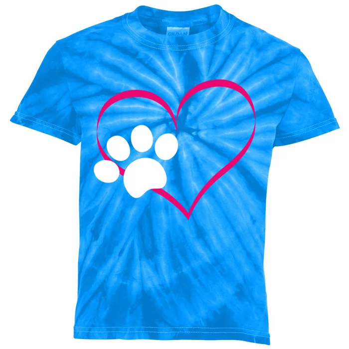 Paw Print And Heart Dog Lovers And Dog Mamas Fur Mom Gift Kids Tie-Dye T-Shirt