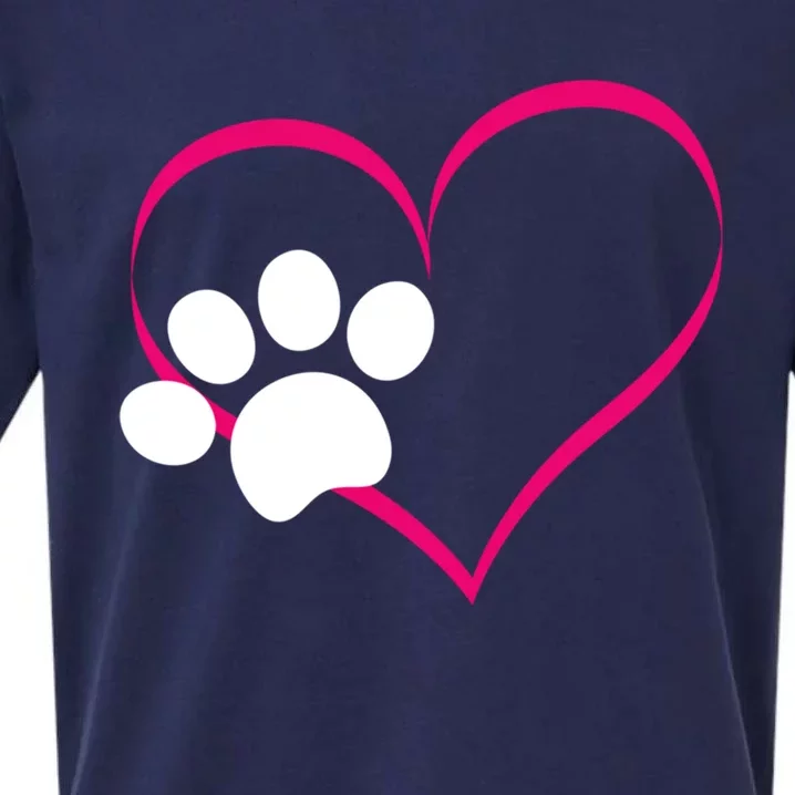 Paw Print And Heart Dog Lovers And Dog Mamas Fur Mom Gift Sueded Cloud Jersey T-Shirt