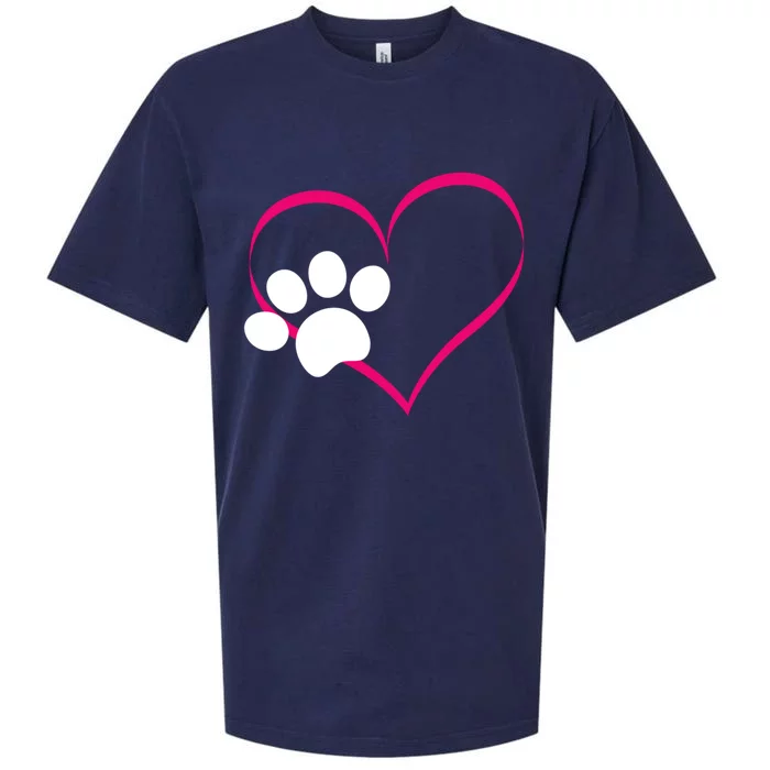 Paw Print And Heart Dog Lovers And Dog Mamas Fur Mom Gift Sueded Cloud Jersey T-Shirt