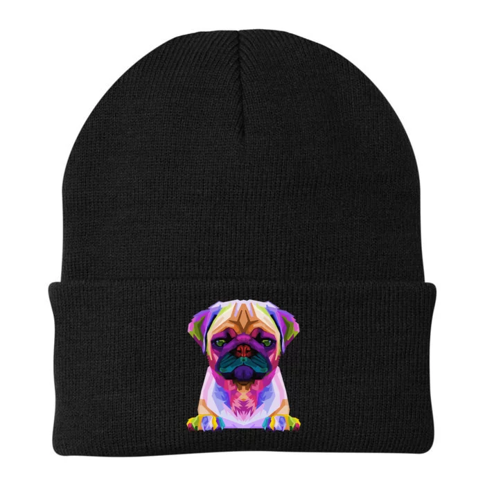 Pug Pop Art Colorful Portrait Carlino for Dog Lovers Knit Cap Winter Beanie