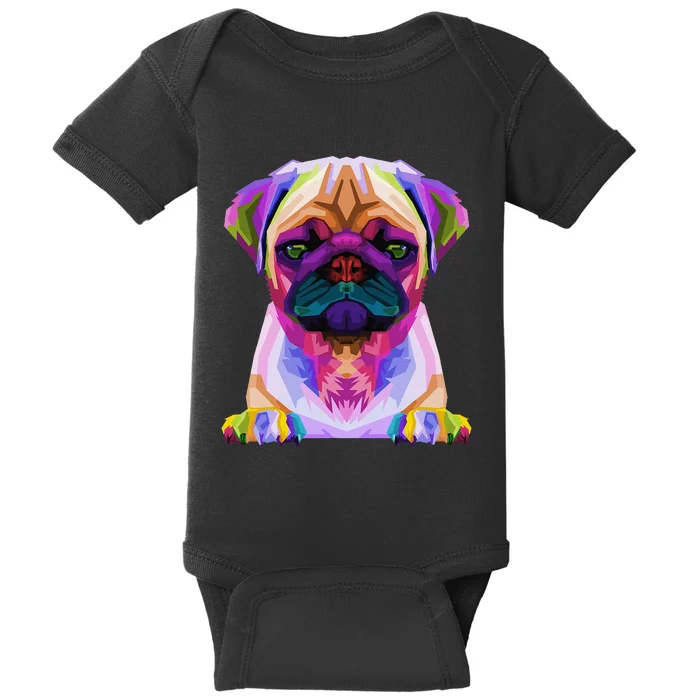 Pug Pop Art Colorful Portrait Carlino for Dog Lovers Baby Bodysuit