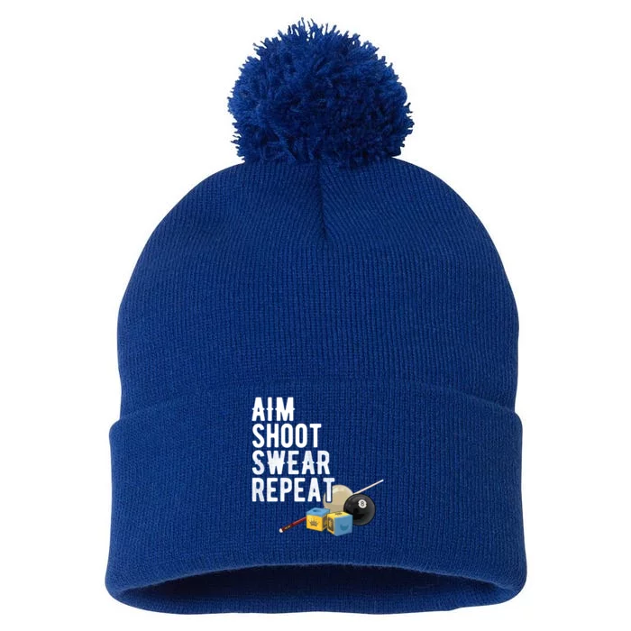 Pool Player Aim Shoot Swear Repeat BilliardS Hall Gift Pom Pom 12in Knit Beanie