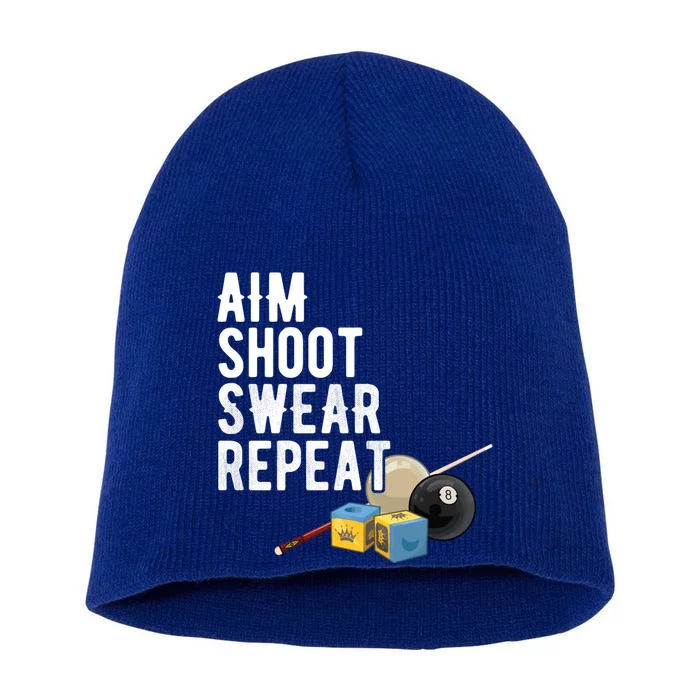 Pool Player Aim Shoot Swear Repeat BilliardS Hall Gift Short Acrylic Beanie