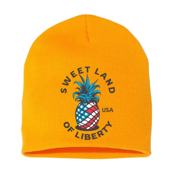 Patriotic Pineapple American Flag Sweet Land Of Liberty Usa Gift Short Acrylic Beanie