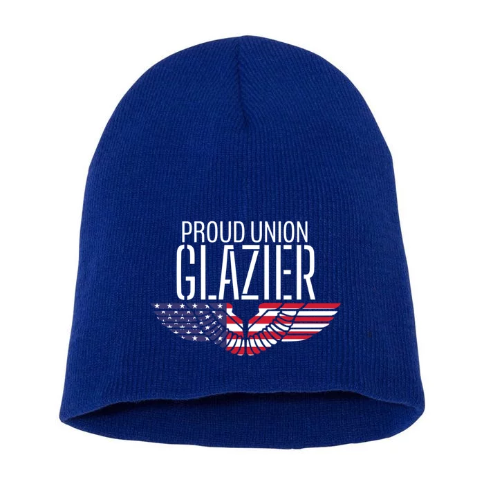 Patriotic Proud American Pro Trade Union Window Glazier Funny Gift Short Acrylic Beanie