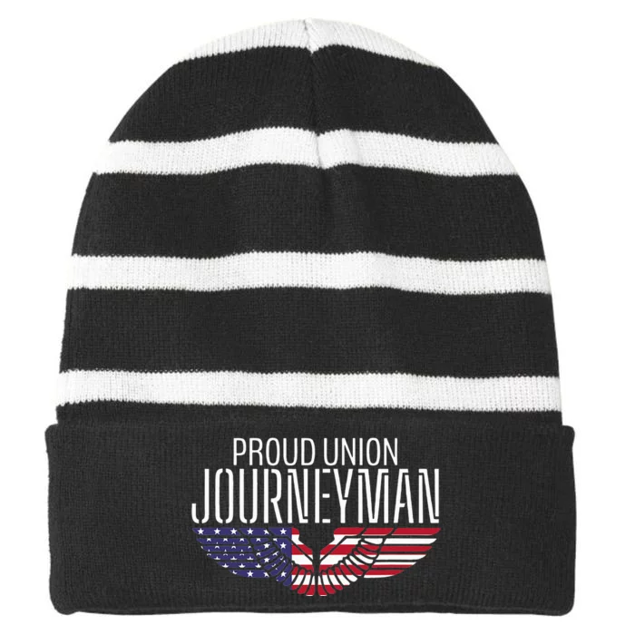 Patriotic Proud American Trade Union Contractor Journeyman Striped Beanie with Solid Band