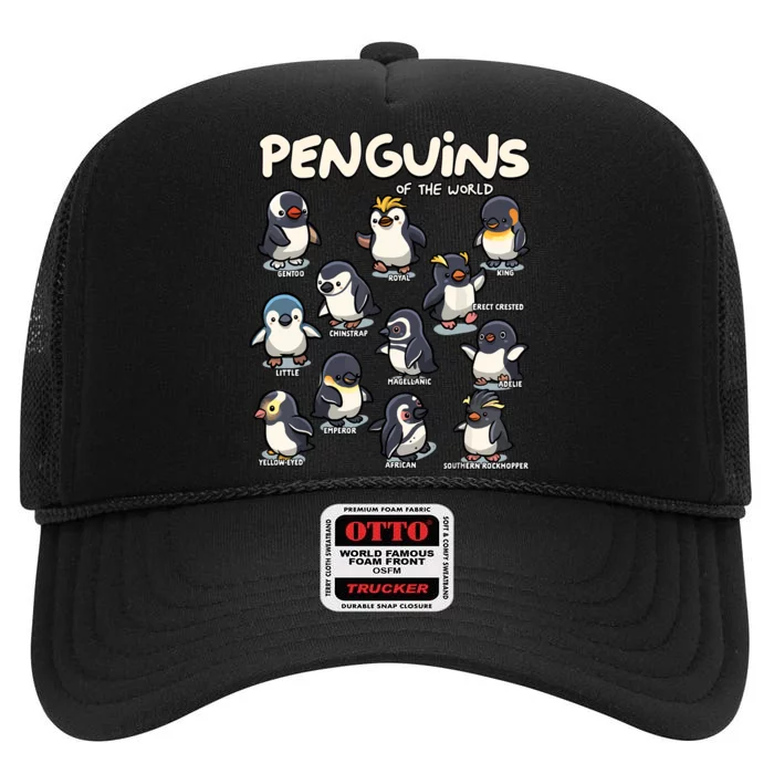 Penguin Penguins Animals Of The World Penguin Lovers High Crown Mesh Trucker Hat