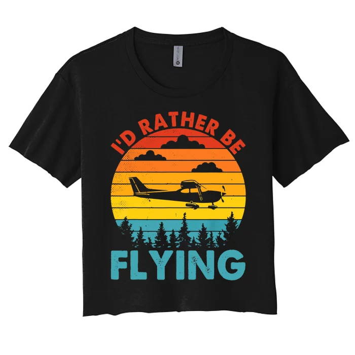 Plane Propeller Airplane Decorations Pilot Sunglasses Women's Crop Top Tee