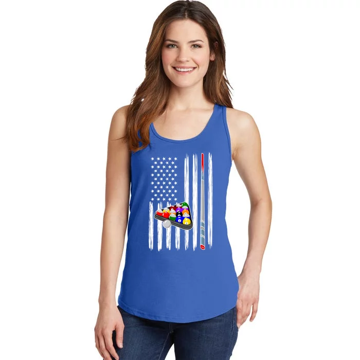 Pool Player Billiards Cue Balls Distressed American Flag Gift Ladies Essential Tank