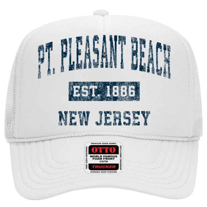 Point Pleasant Beach New Jersey NJ Vintage Sports Design High Crown Mesh Trucker Hat